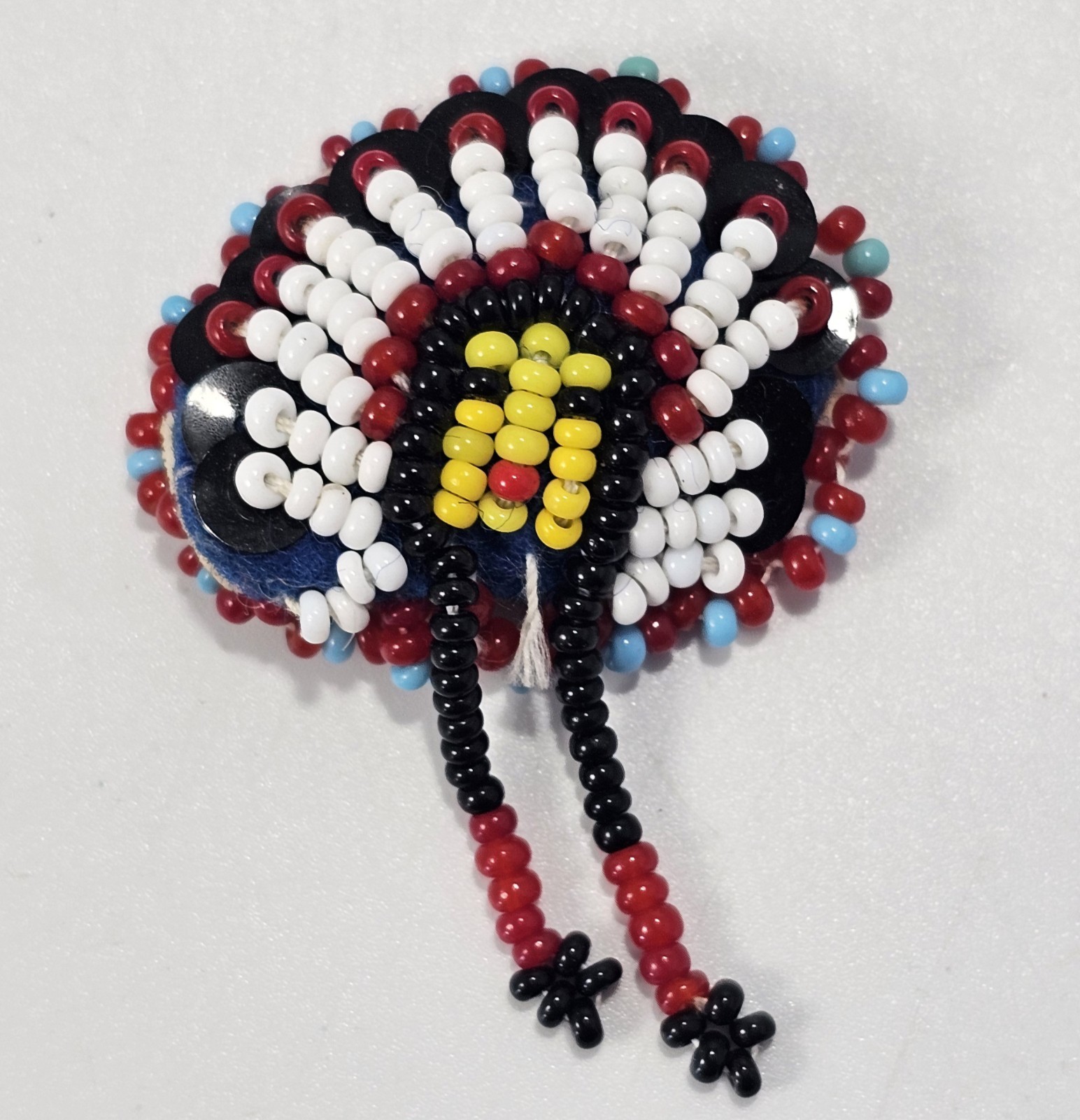 Vtg Lakota Sioux Native American Beaded Headdress Pin Brooch War Bonnet Chief 2\