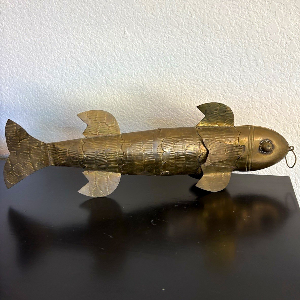 Vintage Large 16” Articulated Solid Brass Fish Sculpture Moving Segmented MCM
