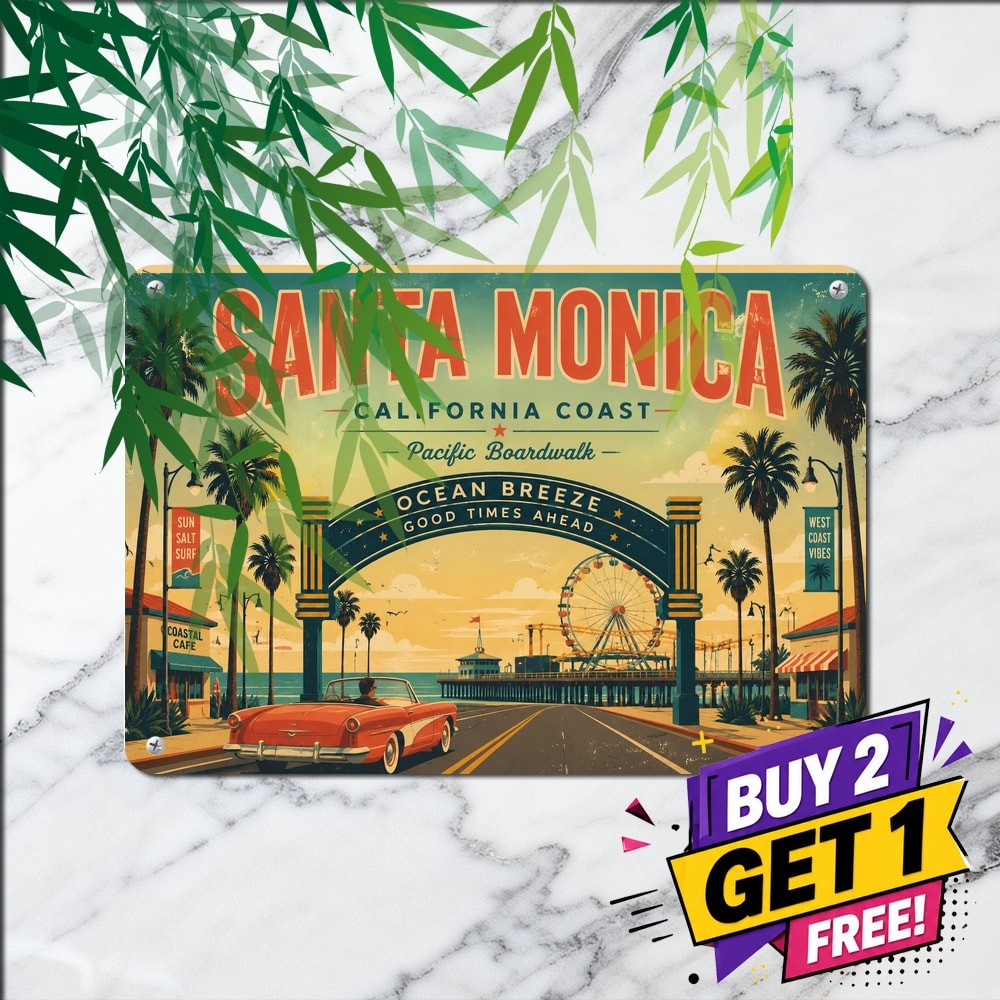 Coastal California Landmark Sign Retro Beach Resort Tourism Metal Tin Plaque