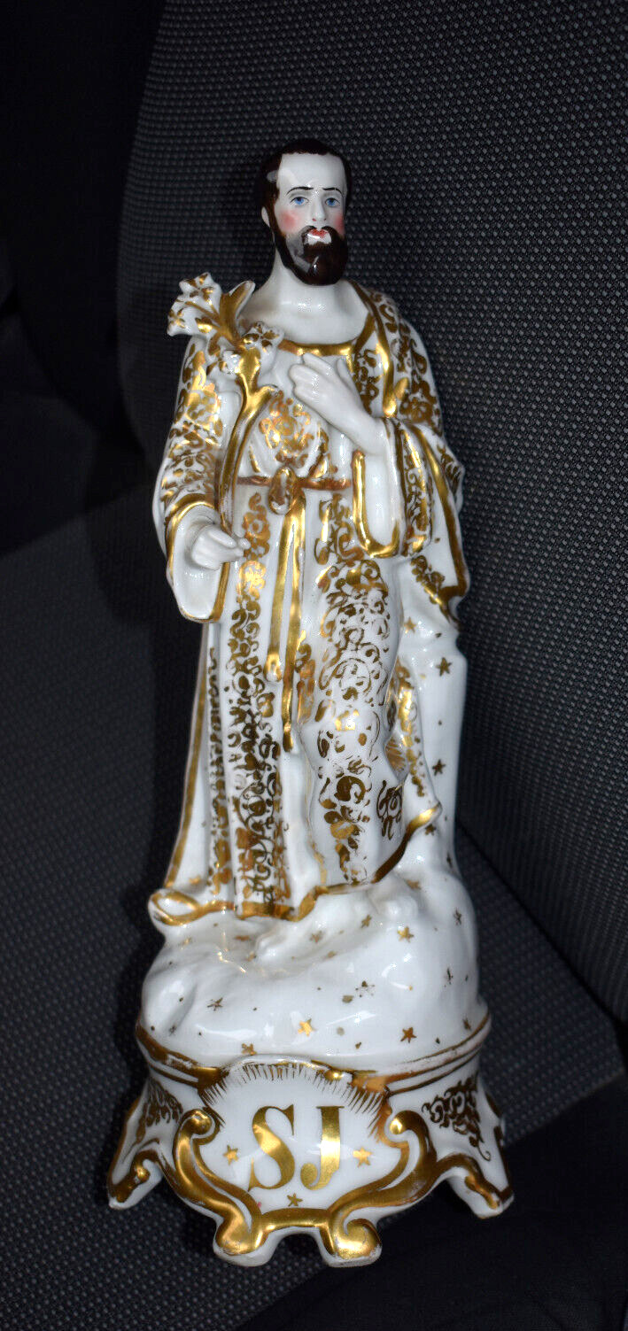 Antique large french vieux paris porcelain saint joseph figurine statue religiou