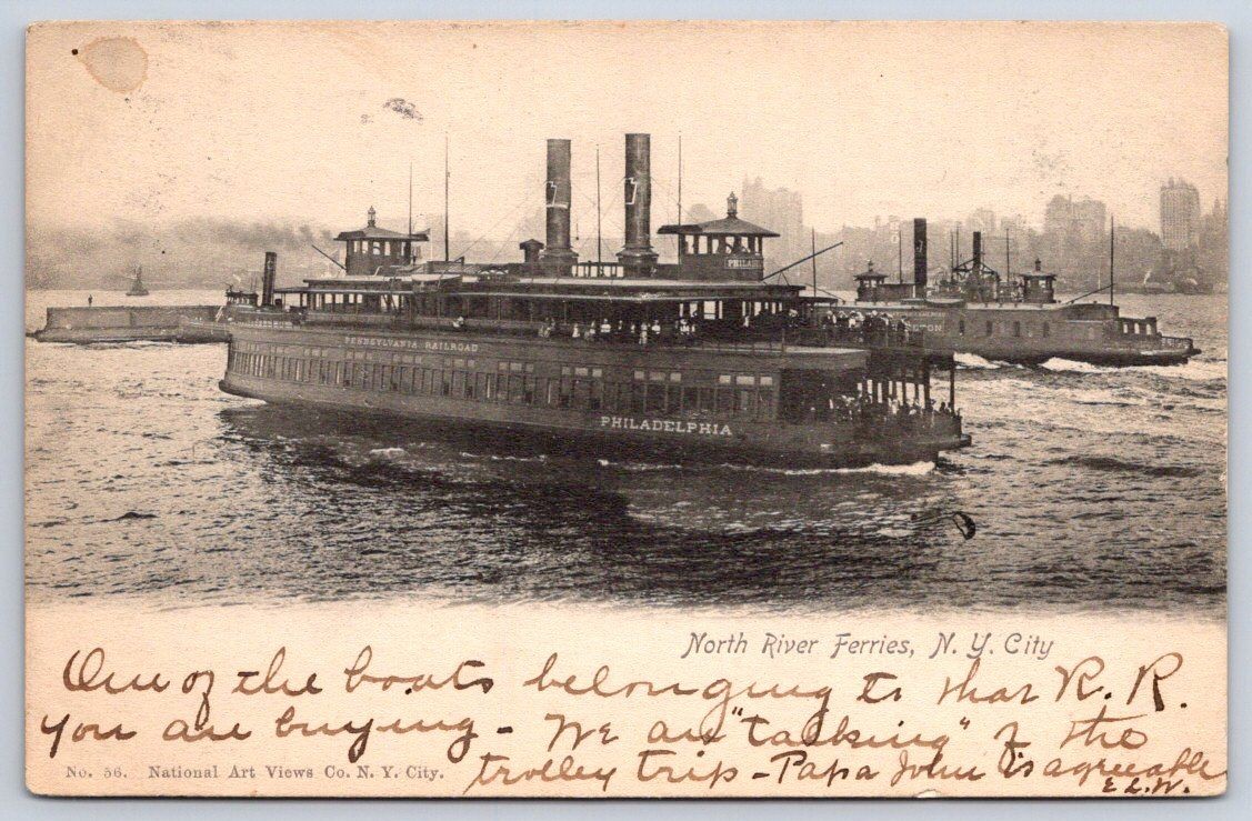 Brooklyn Antique New York Postcard NEW YORK CITY North River Ferries 1906