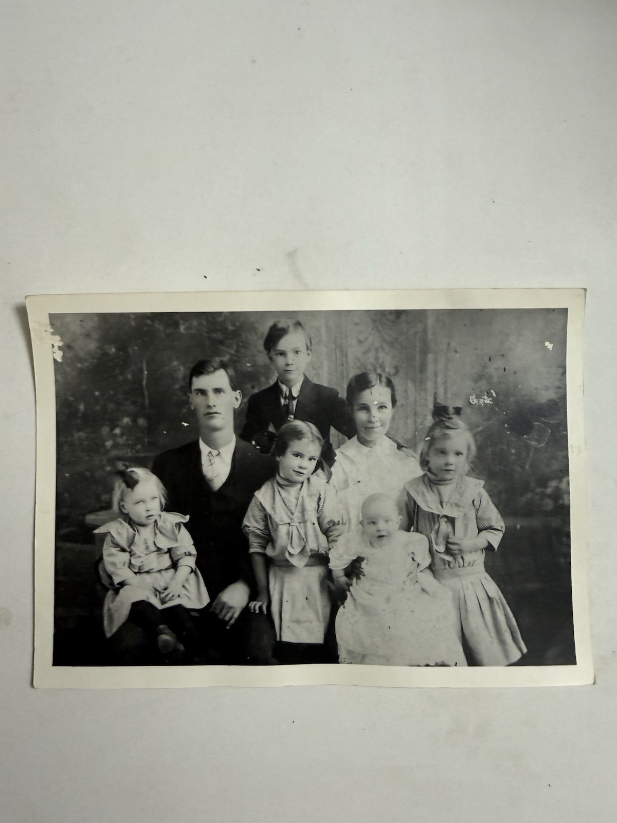 Antique c1900s Edwardian Family Photo Parents 5 Children Baby Original 7x5