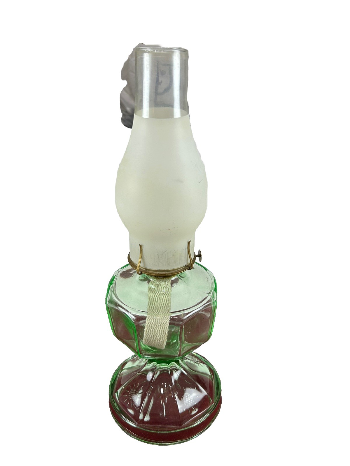 Green Depression Vaseline Uranium Glass Oil/Kerosene Lamp GLOWS Unique