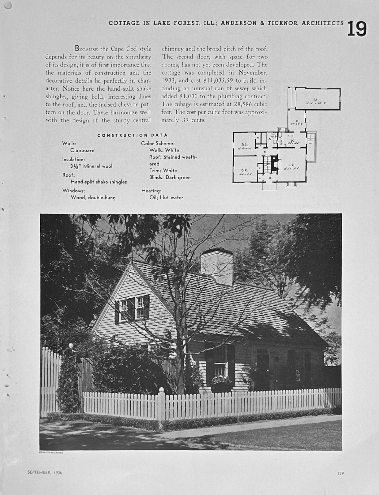 Cottage At Lake Forest IL In 1936 Anderson & Ticknor Architects Cost $11,035.59 Cottage At Lake Forest IL In 1936 Anderson & Ticknor Architects Cost $11,035.59