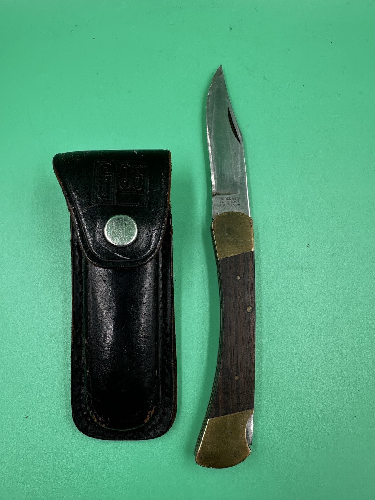 Vintage G96 Brand Model 960 Hunter Pocket Knife Plain Edge Leather Belt Sheath Vintage G96 Brand Model 960 Hunter Pocket Knife Plain Edge Leather Belt Sheath