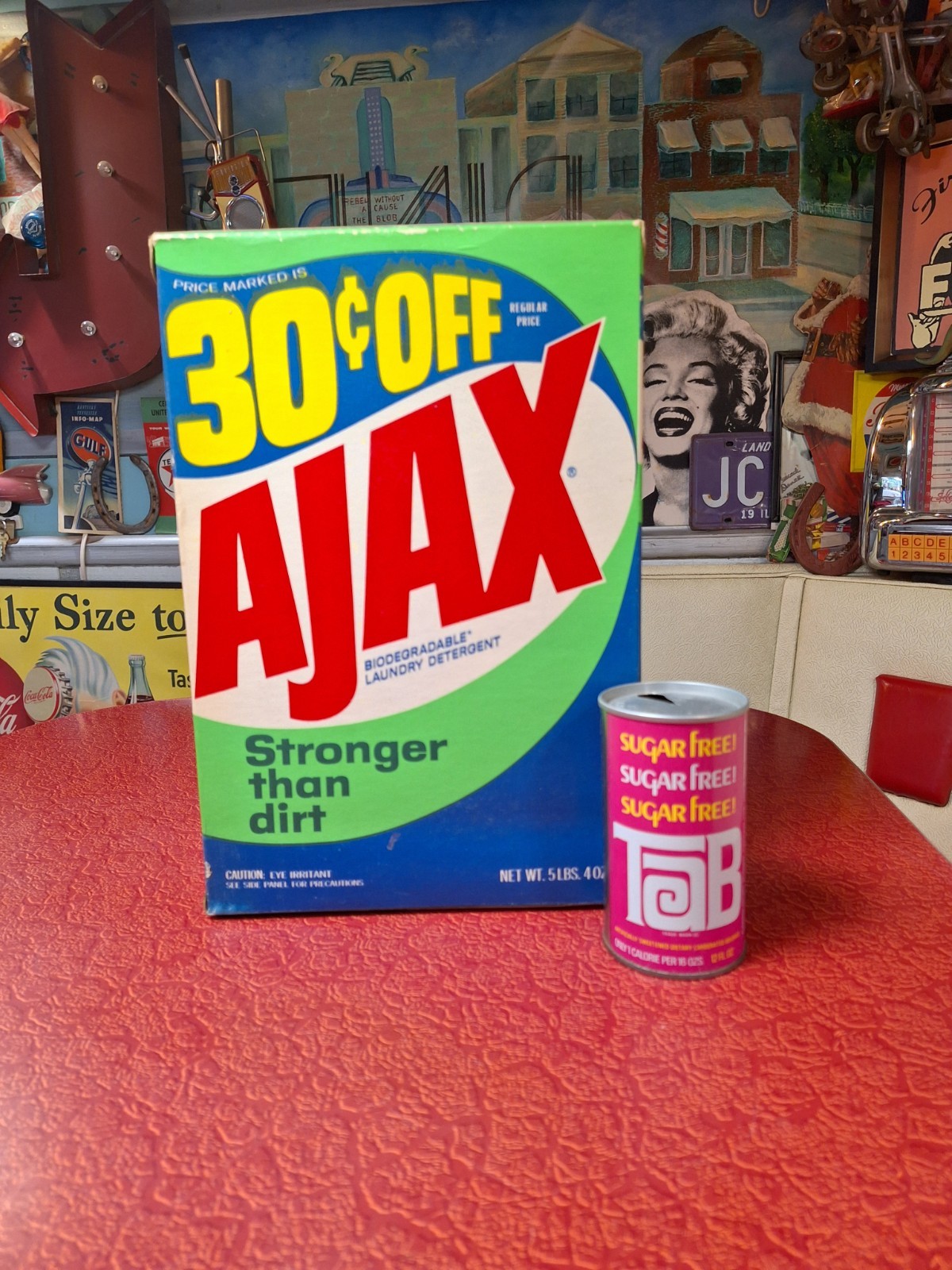 True VTG DEADSTOCK Mid-century 60s 70s Full Size Ajax Laundry Detergent Box Prop