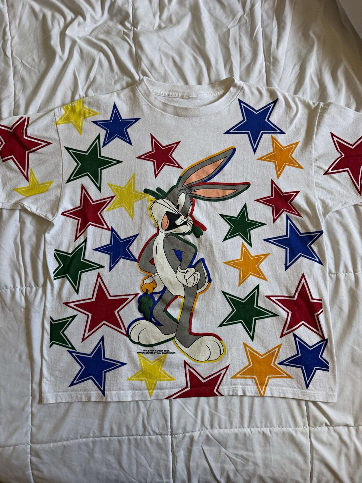 Vintage 1994 Bugs Bunny T Shirt XL Looney Tunes Sun Sportswear All Over Print
