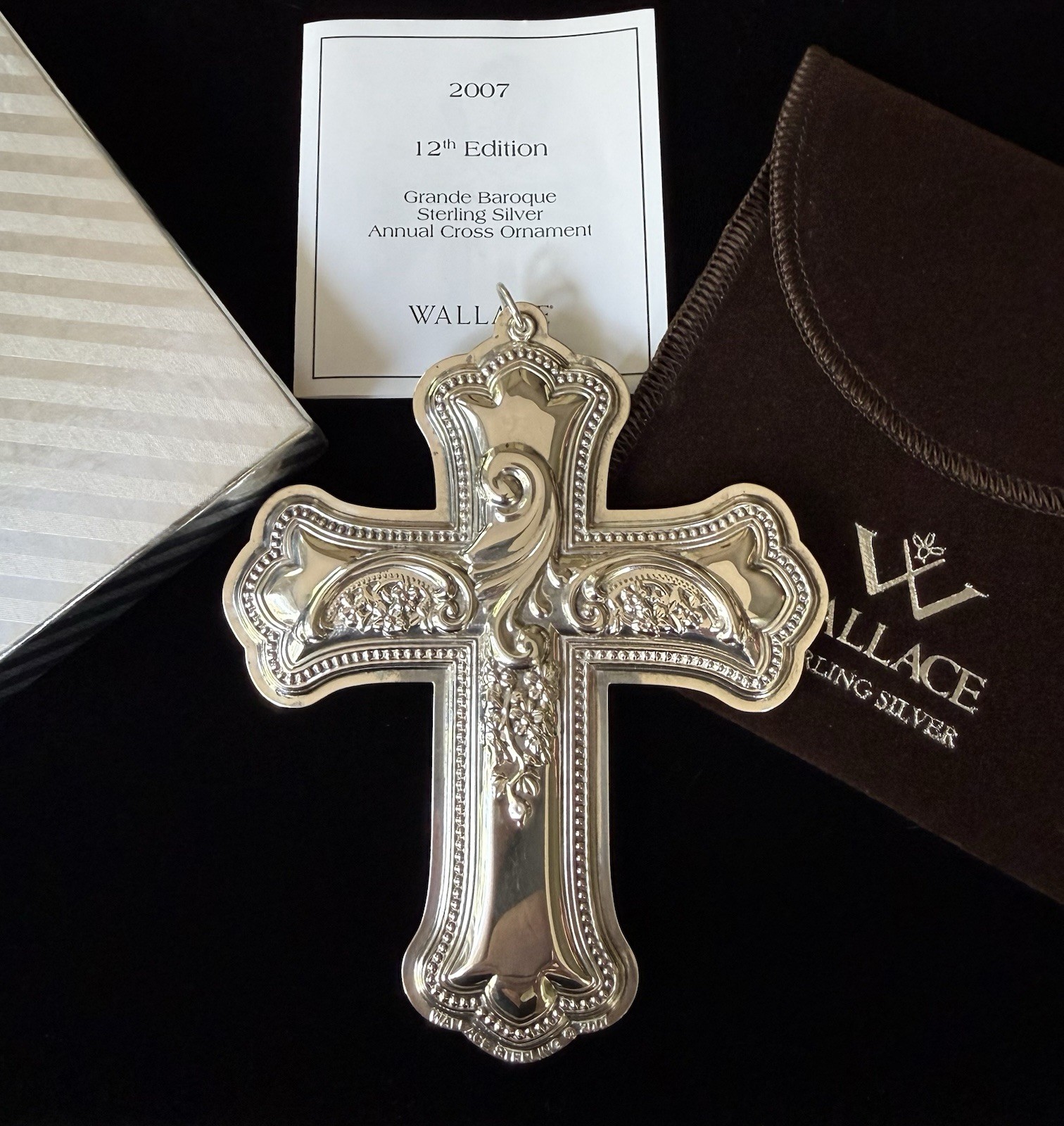 2007 Wallace Silversmiths Grand Baroque Sterling Silver Cross Pendant Ornament