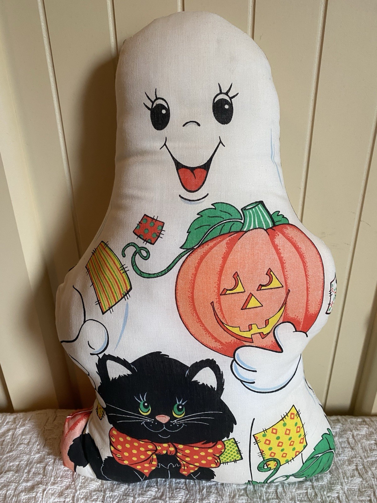 Vintage Halloween Cut N Sew Ghost Pillow Cat Mouse Pumpkin Handmade 1970s RARE