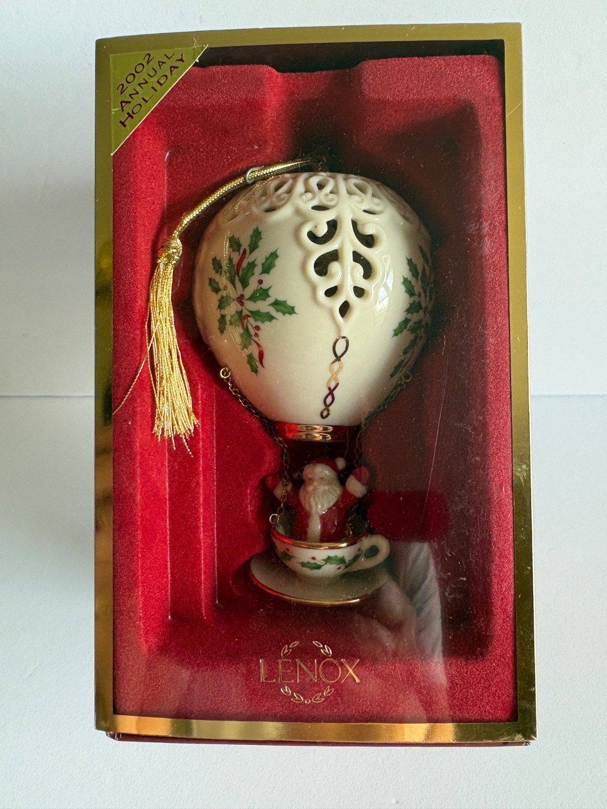 LENOX HOT AIR BALLOON SANTA ORNAMENT 2002 MIB
