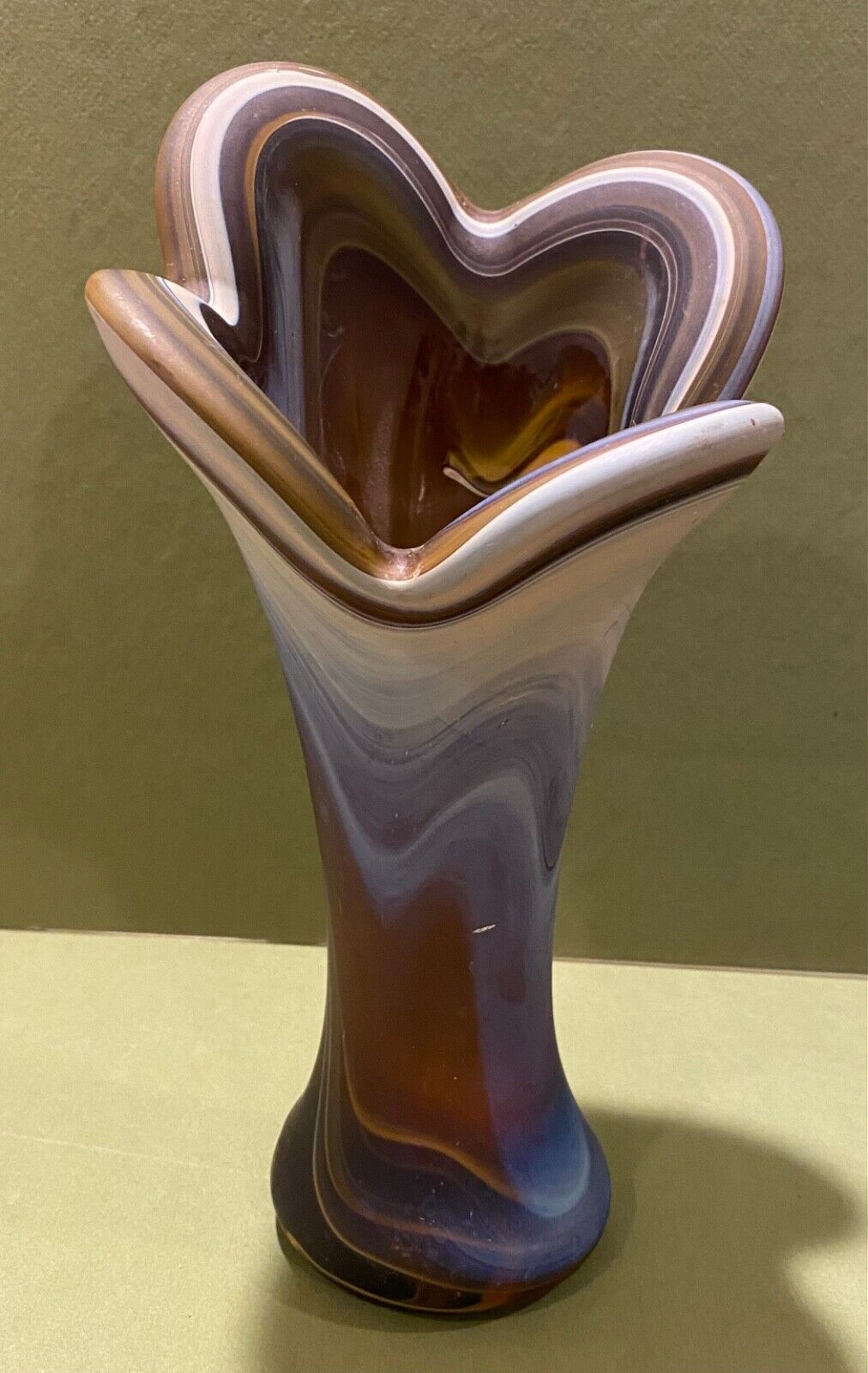 Italian Genuine Alabaster Swirl Multi Color Vase Beautiful 10.25”