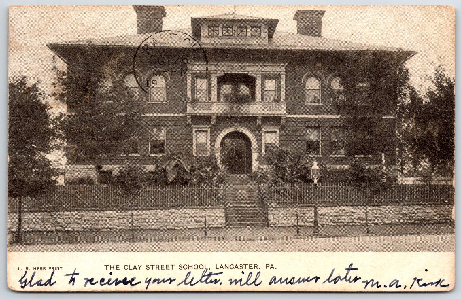 Postcard LANCASTER Pennsylvania/PA  Clay Street School Campus Building view 1906