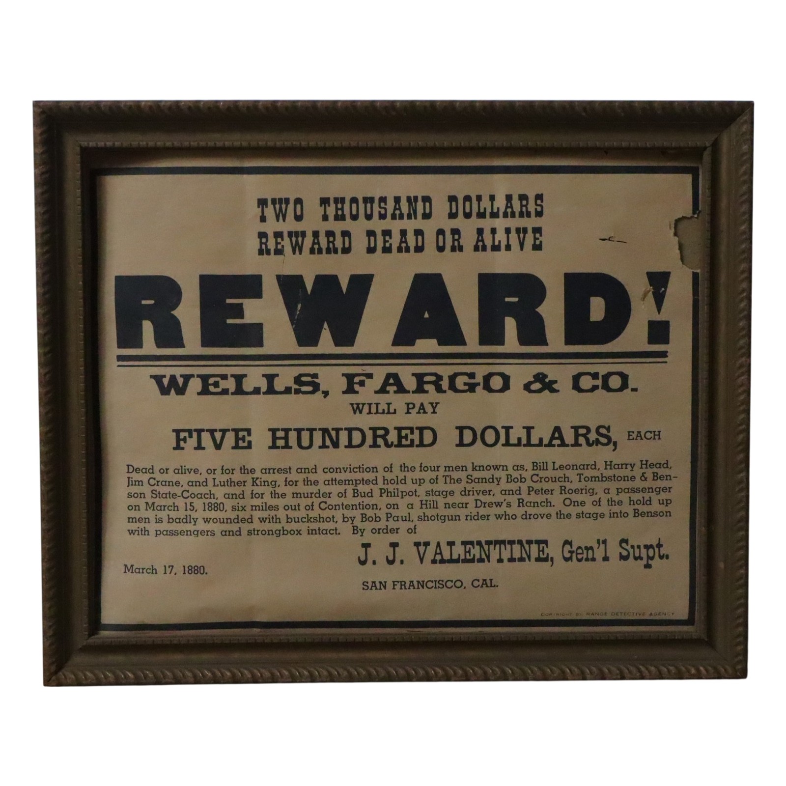 Antique Wells Fargo Reward Poster Old West Western Framed 1880 Antique Wells Fargo Reward Poster Old West Western Framed 1880