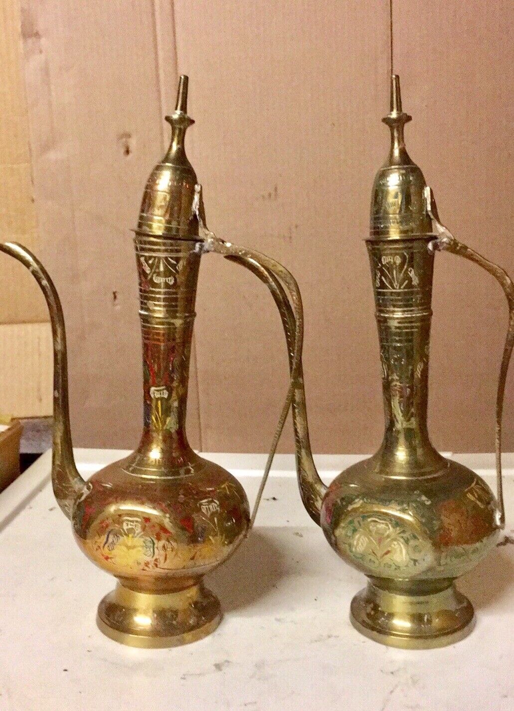  Vintage Pair Brass Vase 