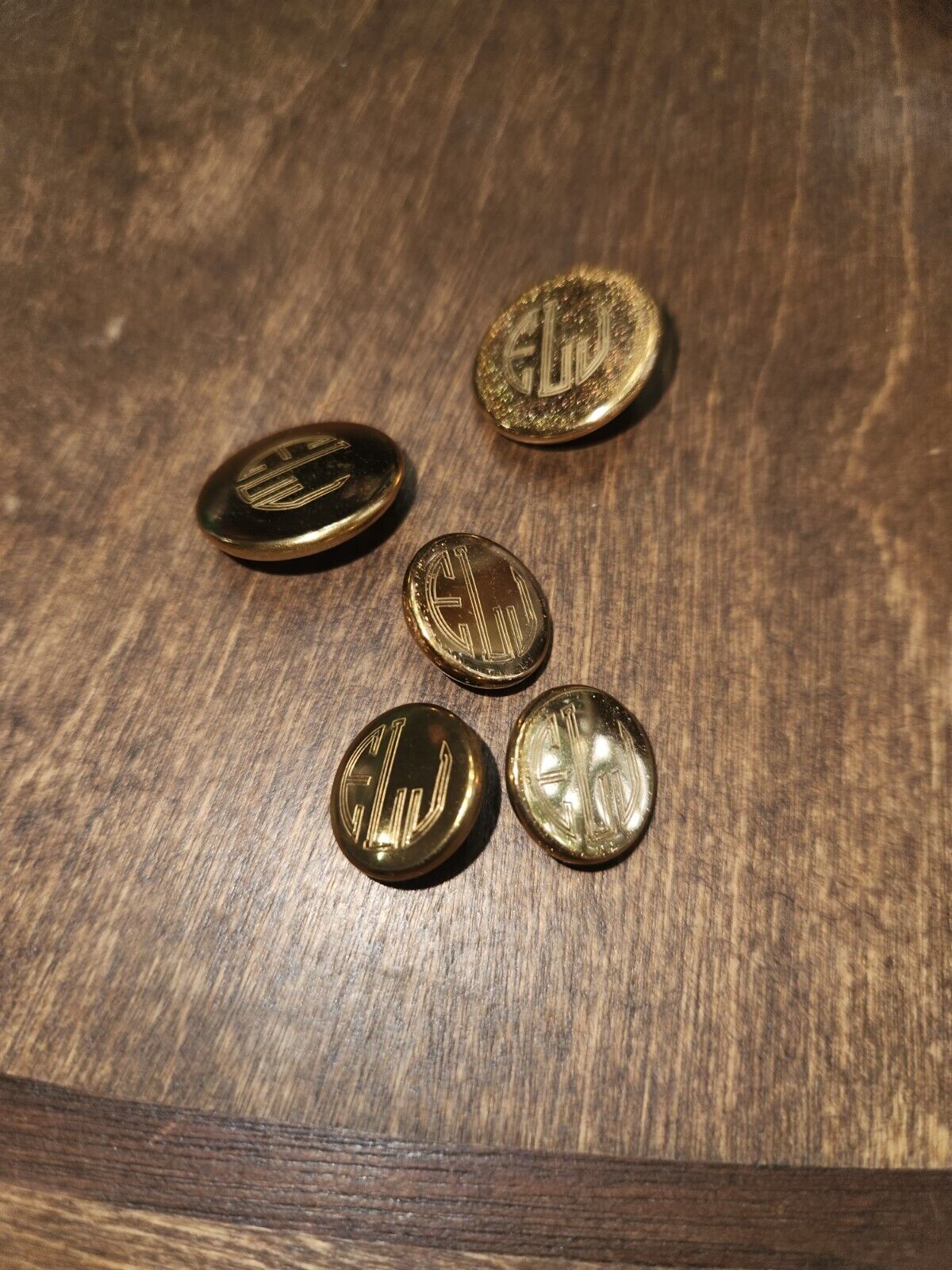 Woodbury Vintage Gold Color Monogramed Buttons 8 Total With Initials ELJ 