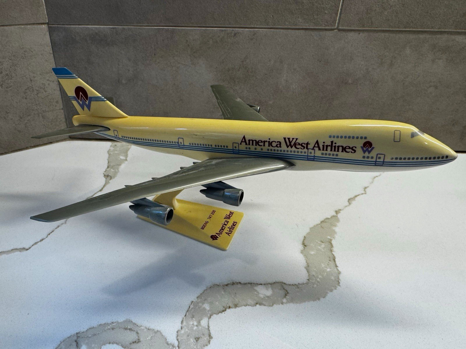 America West Airlines Boeing 747-200 Aircraft Desktop Model on Stand