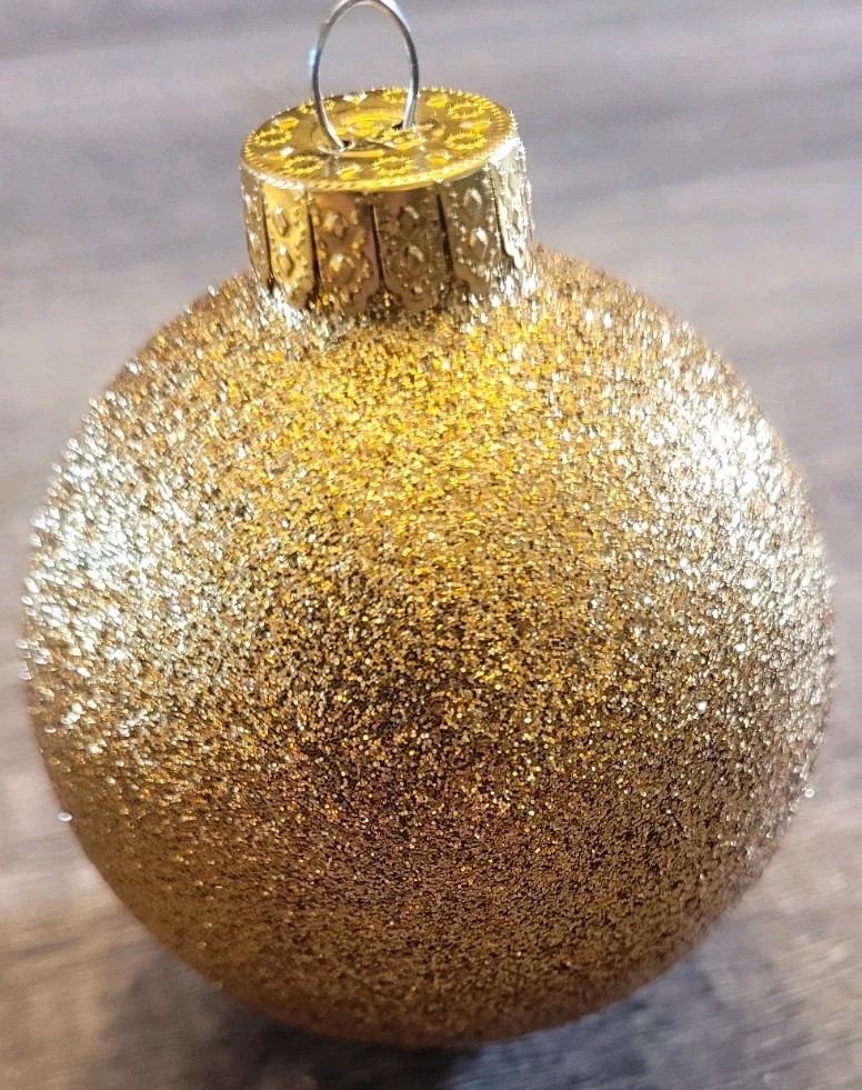 12 Vintage G&B Gold Glitter Glass Ball Christmas Ornaments Large Lot