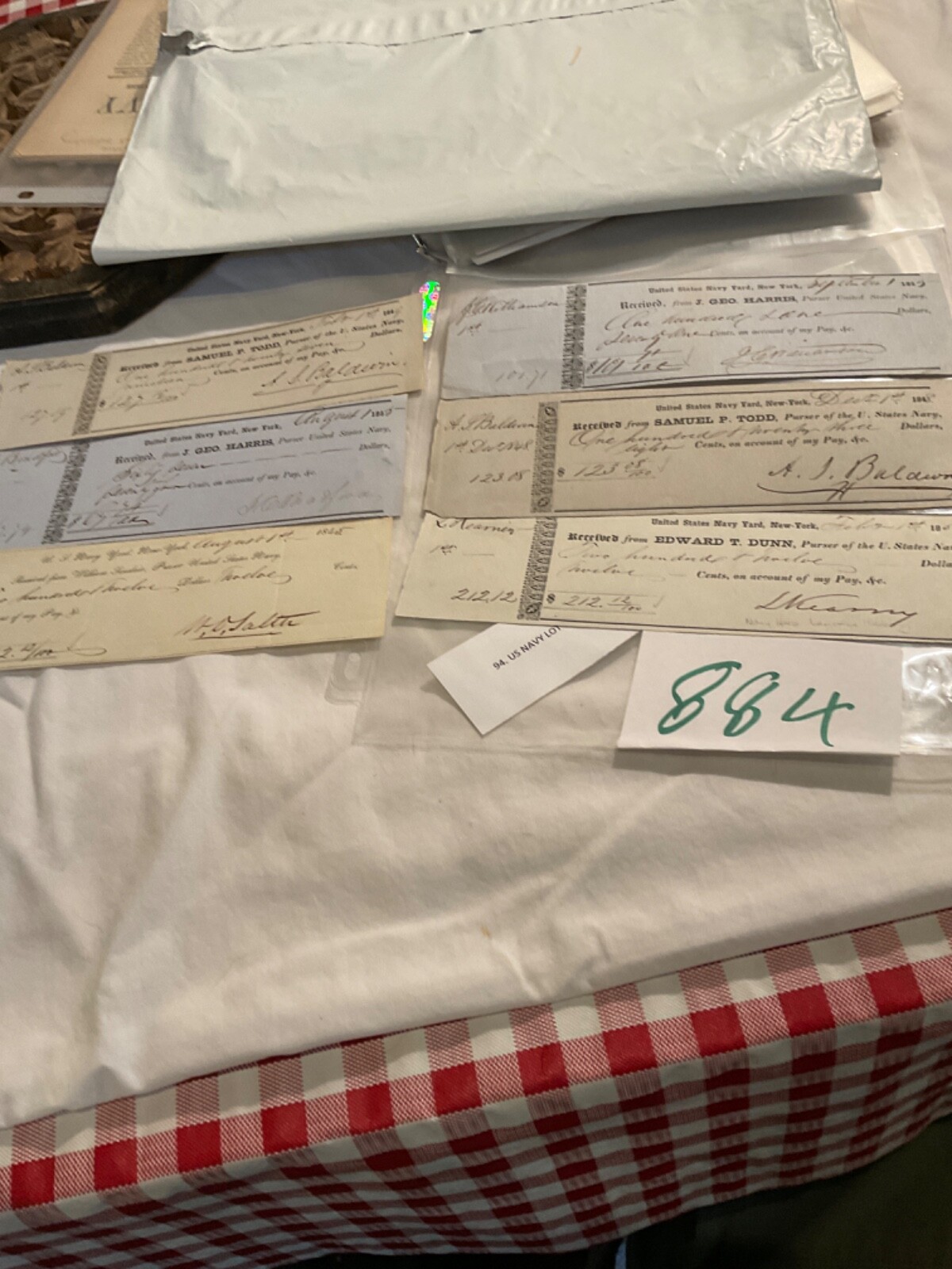 884 US NAVY ADMIRALS LOT OF 6 CIVIL WAR ADMIRALS CHECKS 1840 1850s. NICE GROUP