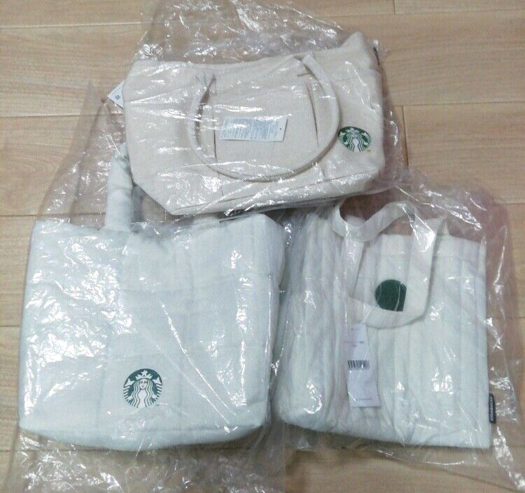 Japan Starbucks Coffee Quilted Tote Bag White Plain Polyester 2021 2023 2024 New