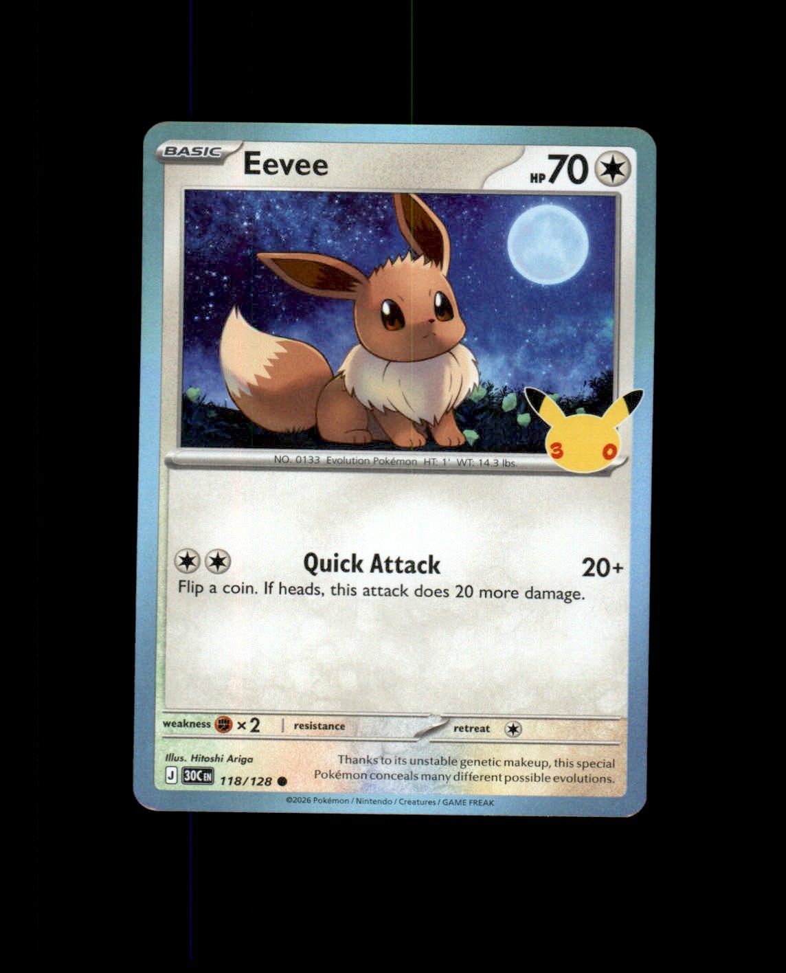 Eevee 118/128 , 30th Celebration 2026 Holo NM