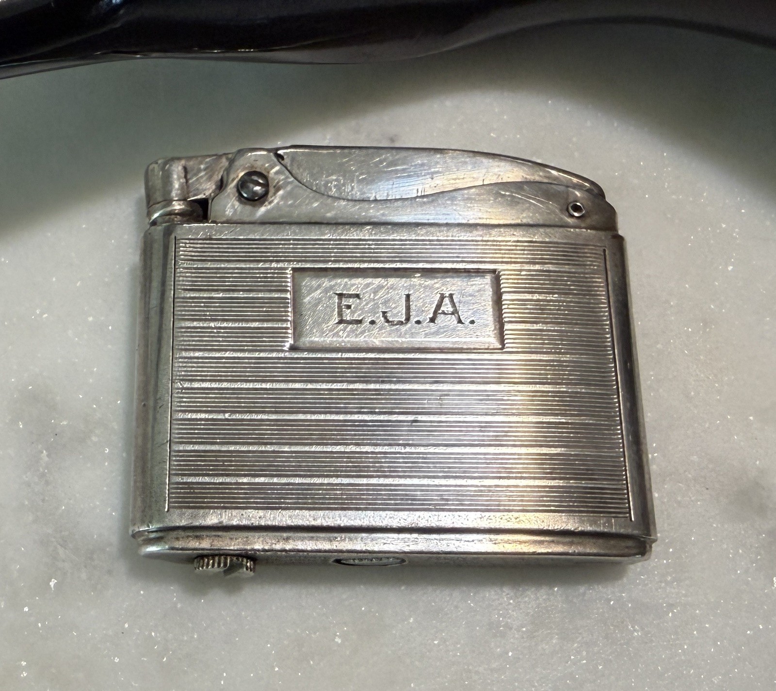 Vintage Ronson Adonis Sterling Silver Flat Cigarette Lighter Monogrammed
