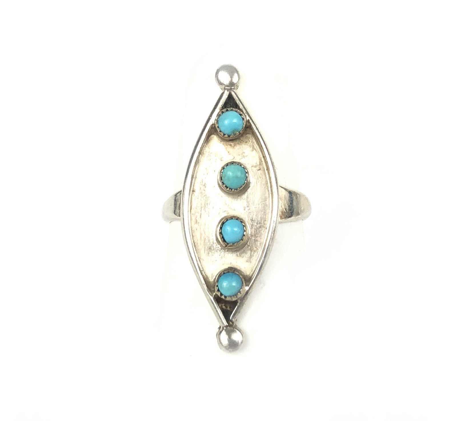Zuni Snake Eye Petit Point Turquoise Sterling Silver 925 Ring Petite Sz 5
