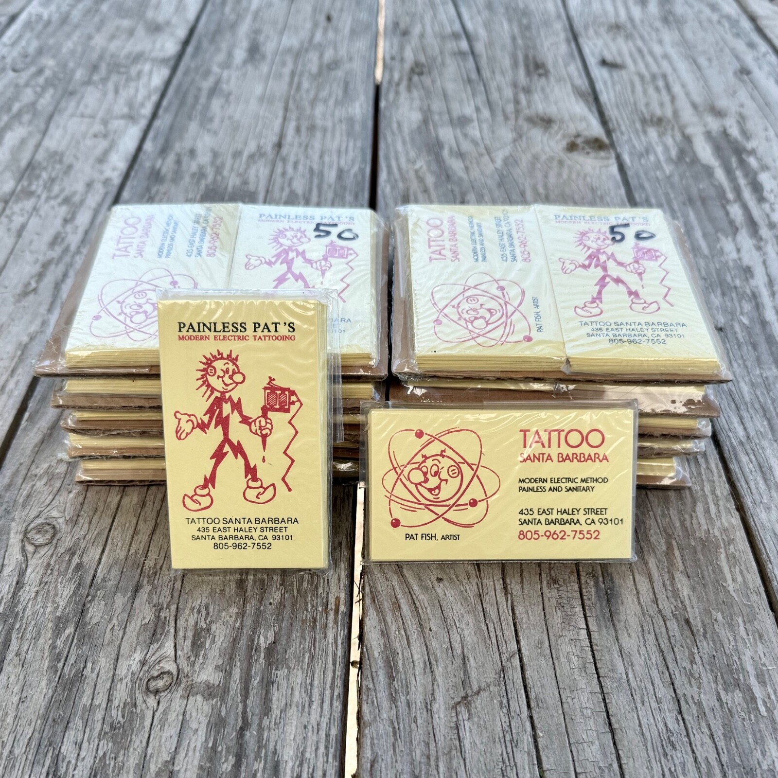 100 WHOLESALE 1990s Painless Pat\'s Tattoo Business Cards REDDY KILOWATT Logo LOT