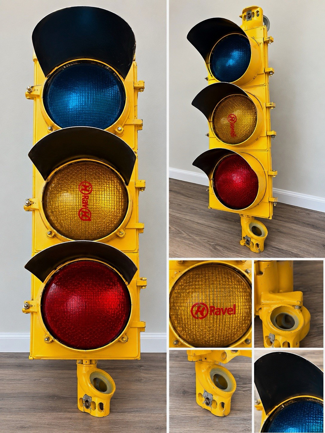 LFE Corporation Vintage 1949 3-Light Traffic Signal Head w/ Visors R/Y/G