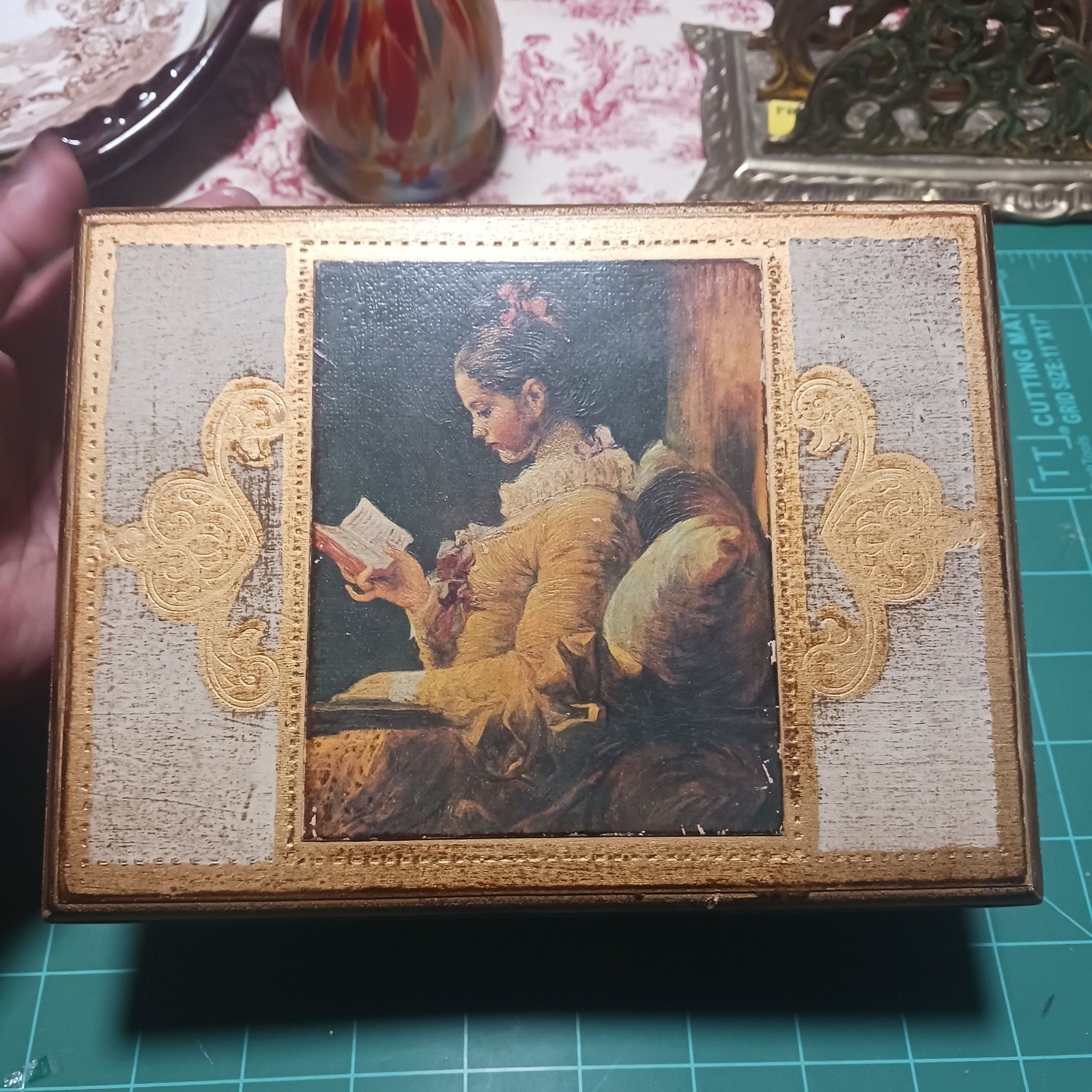 VTG Italian Florentine Jewelry Box Gold Gilt Fragonard \