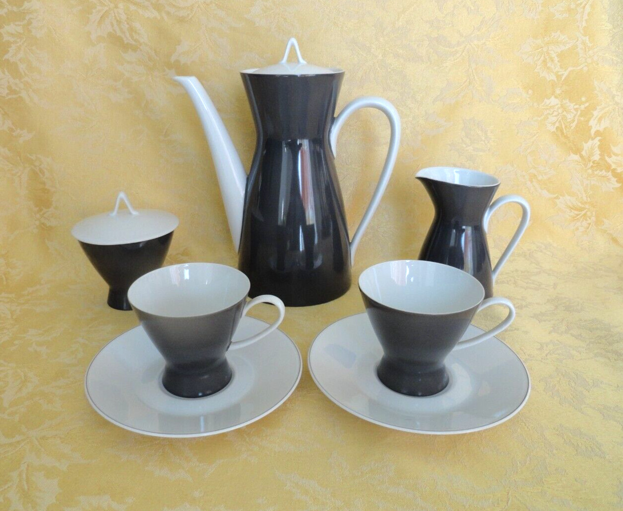 9 Pcs Rosenthal Germany Studio-Linie Coffee Tea Set, Decor Secunda Grey
