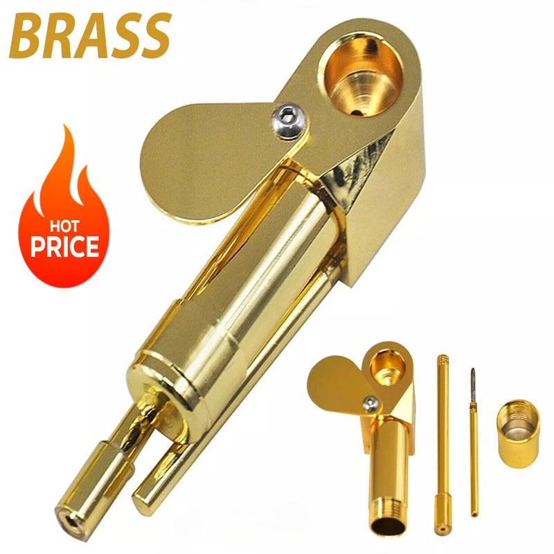 1× Brass Tobacco Smoking Proto Pipe style w Stash Storage Cylinder Chamber US