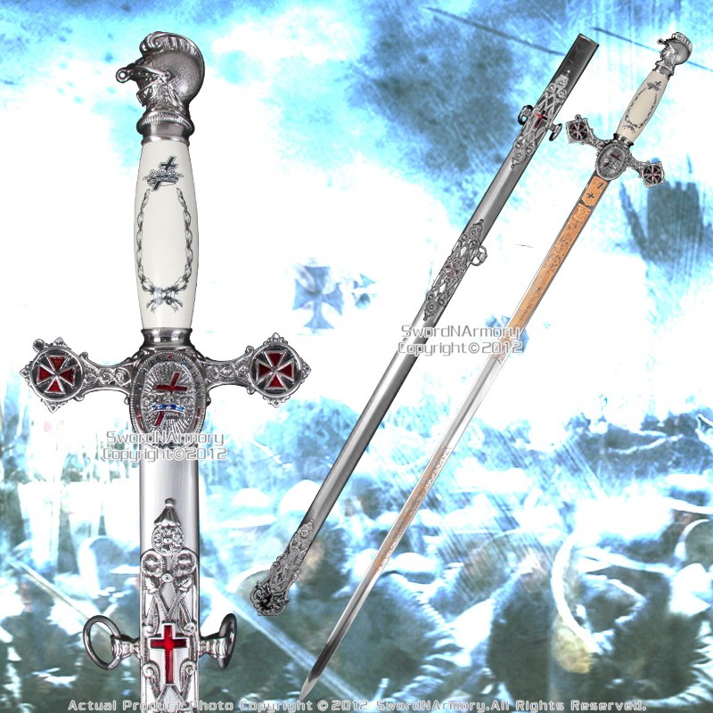 Masonic Knights Templar Ceremonial Sword Chrome Fittings Red Crosses 31\