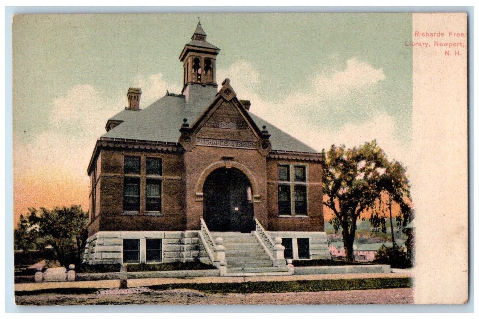 1924 View Of Richards Free Library Newport New Hampshire NH Vintage Postcard