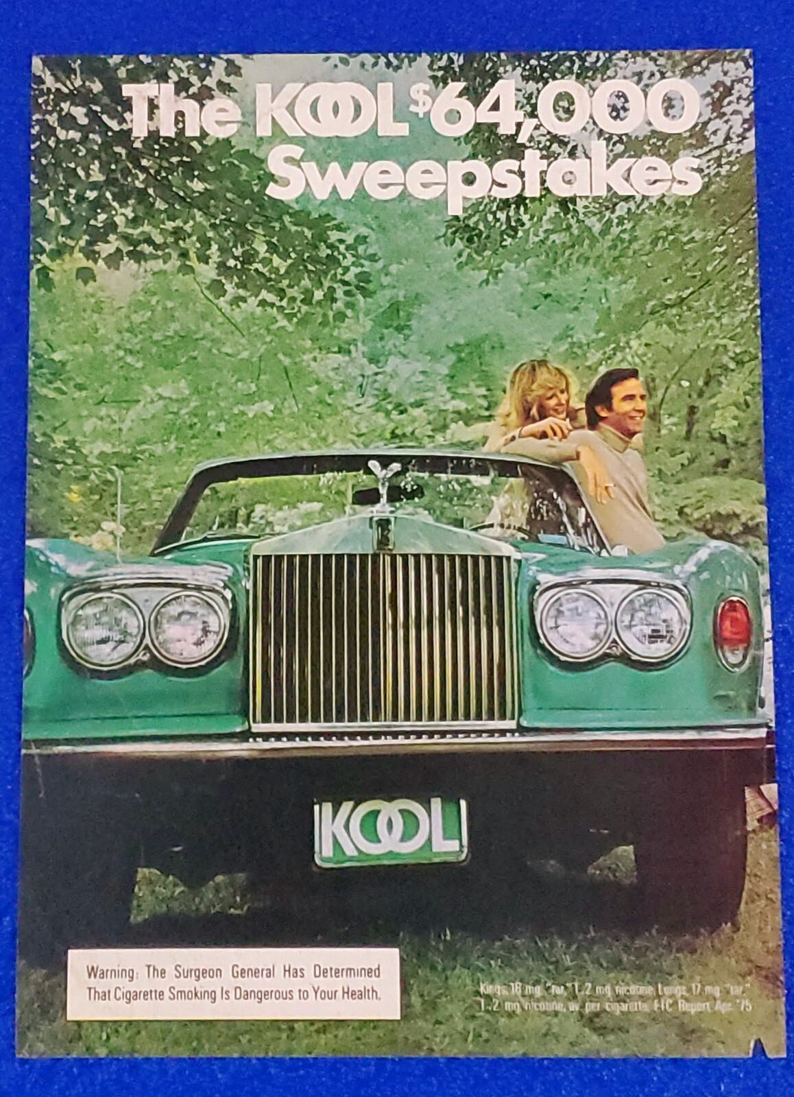 1975 KOOL CIGARETTES CLASSIC ORIGINAL PRINT AD $64,000 SWEEPSTAKES ROLLS ROYCE