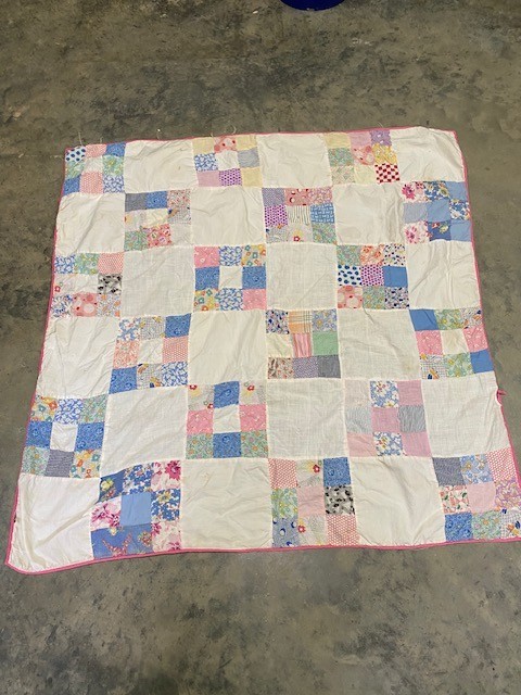 Vintage 30's 40's fabrics Nine Patch Quilt Top Patchwork Handmade table topper