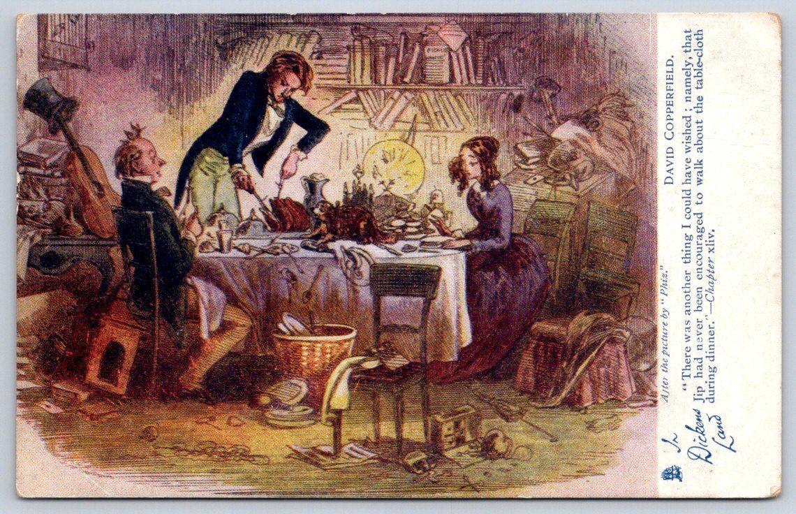 Antique Charles Dickens David Copperfield Phiz art scene 1905