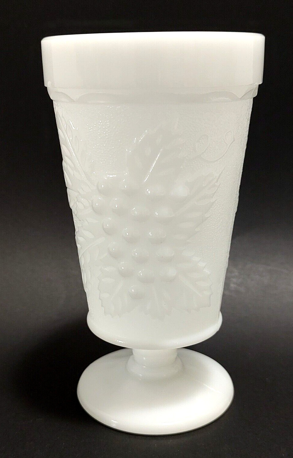 Vintage 1969 Anchor Hocking Milk Glass Stemmed Goblet Vase Grape Design 5.75\