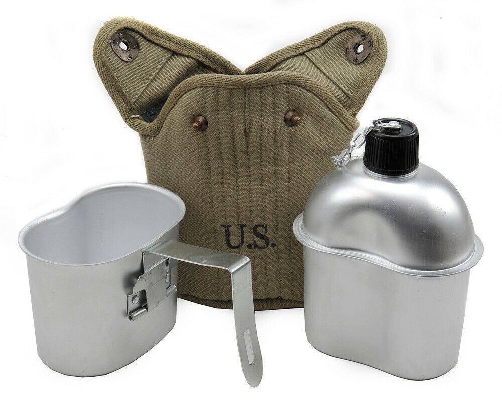 U.S. WW2 Canteen, Lt. OD Canteen Cover and Canteen Cup