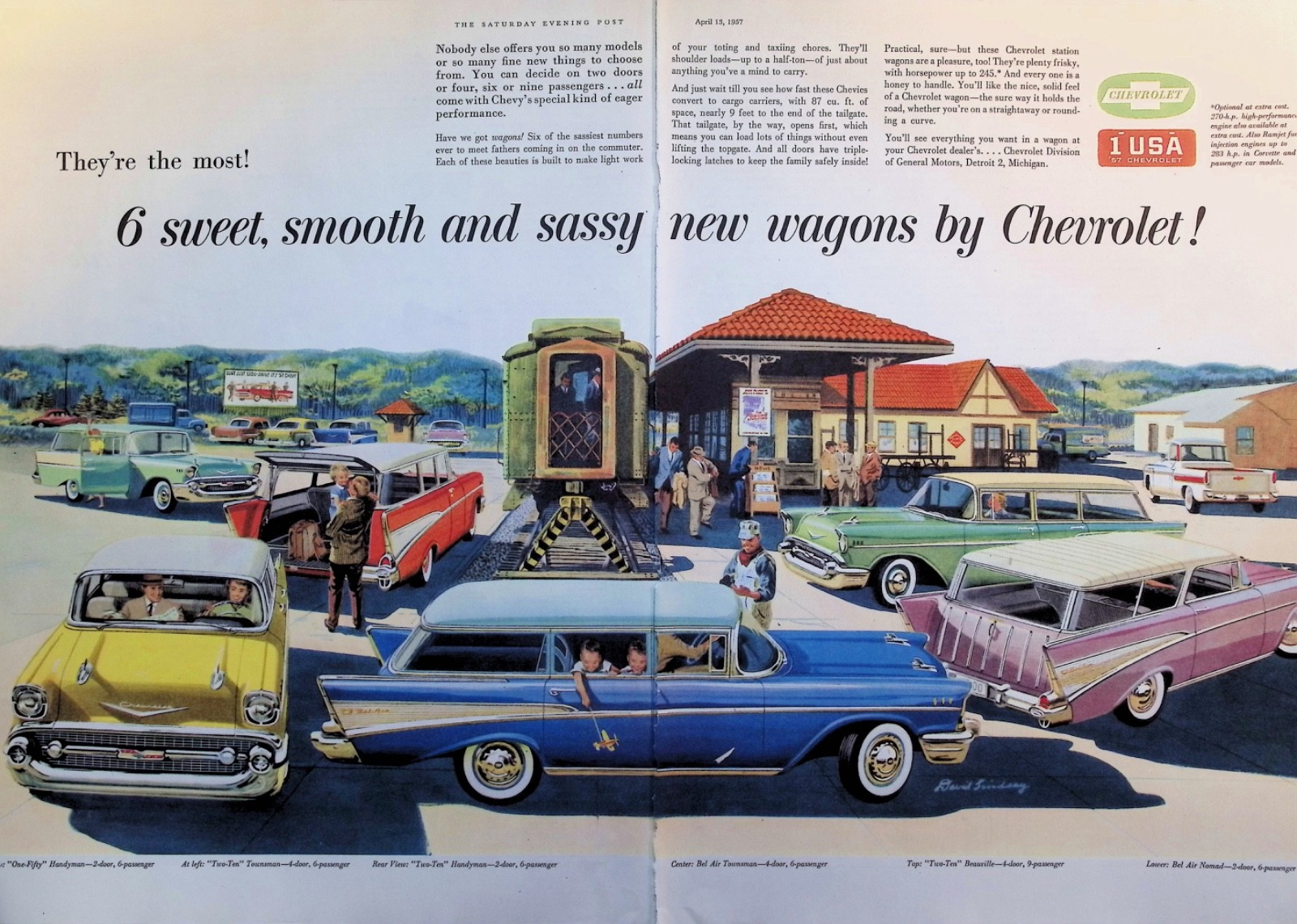 Original 1957 Chevrolet Ad: Station Wagons Nomad Train Depot David Lindsay Art