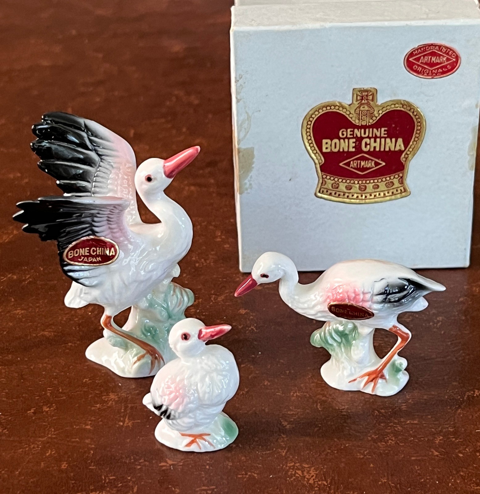 Vtg Bone China Miniature Figurines Stork Family 3 Birds Artmark Ceramic Japan Vtg Bone China Miniature Figurines Stork Family 3 Birds Artmark Ceramic Japan