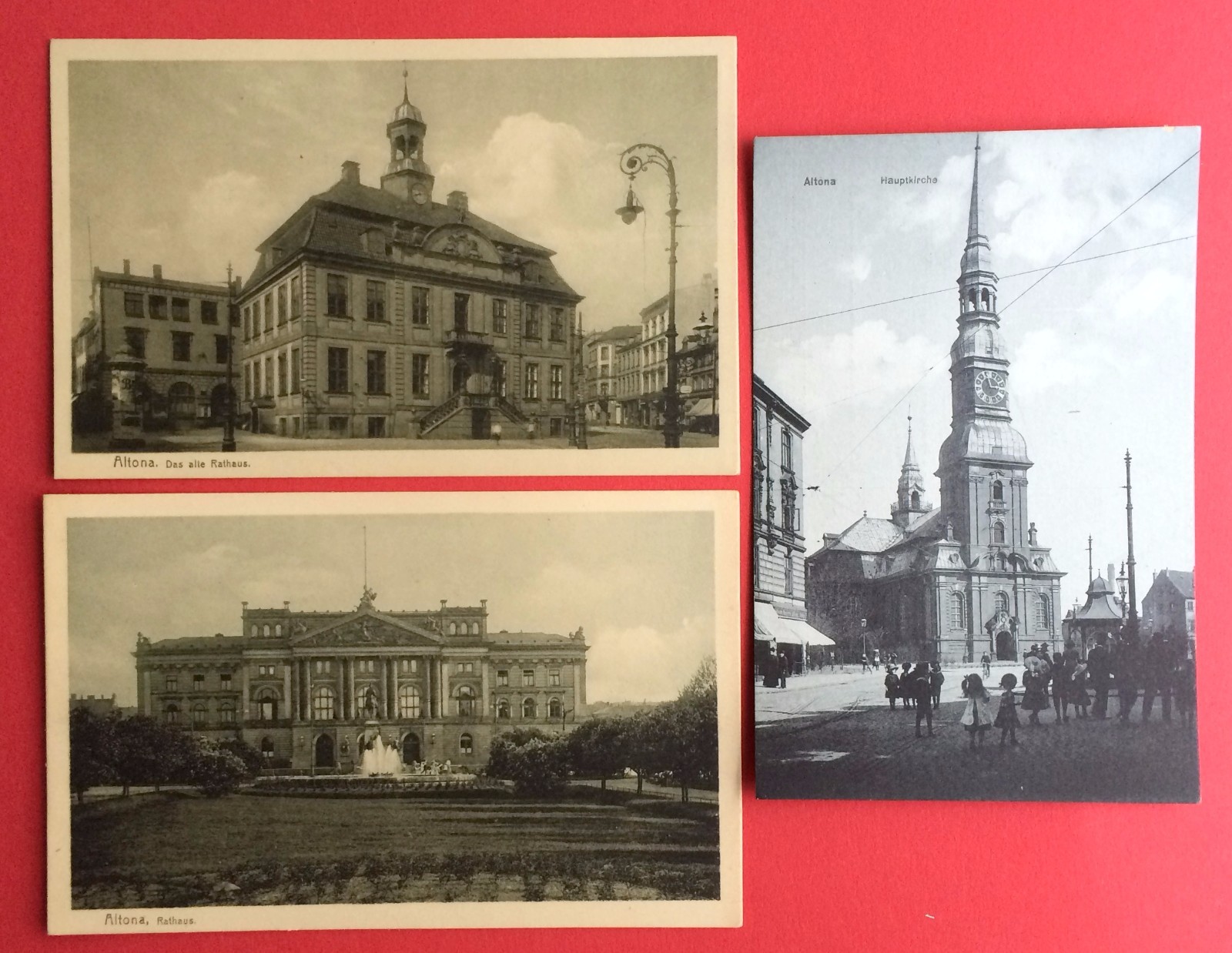 3 x Postcard Hamburg Altona around 1930 Old Town Hall and Main Church (5139