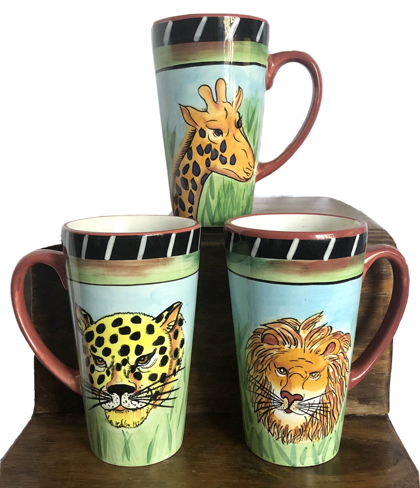 Tall Coffee Mug Lot Tiger Lion Giraffe Jungle   