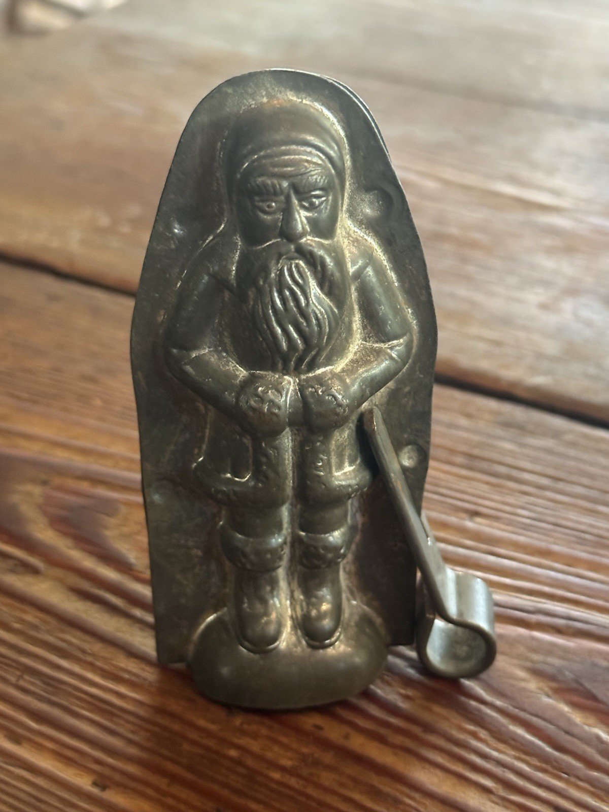 Antique German Belsnickle Christmas Santa Two Piece 4.25” Tin Chocolate Mold