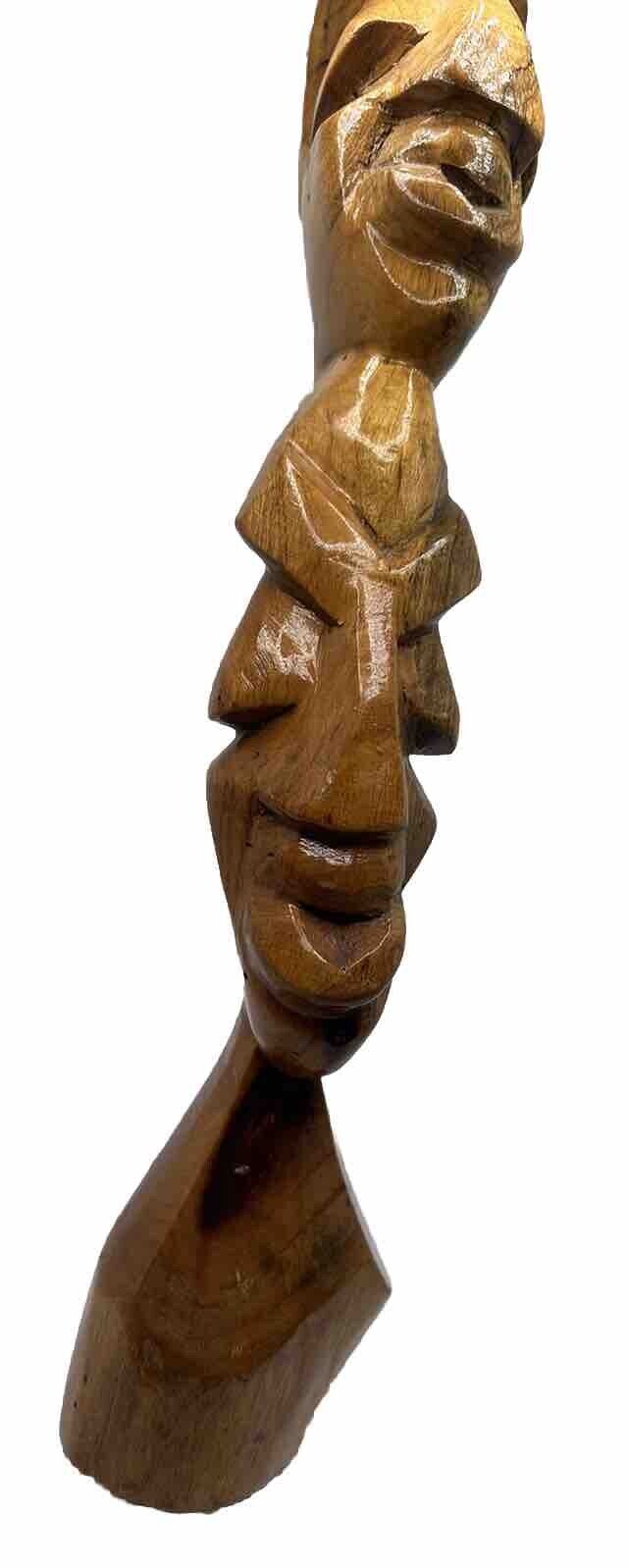 African Folk Art Hand Carved Wooden Bust Statue Totem Vintage Unique Solid Wood 