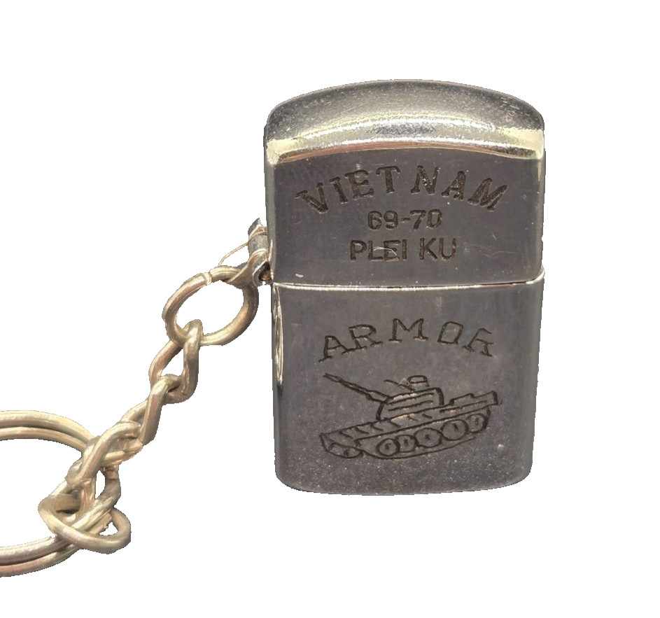 Vintage 1969-1970 RARE KEY CHAIN Vietnam War ARMOR Mini Lighter PLEI KU