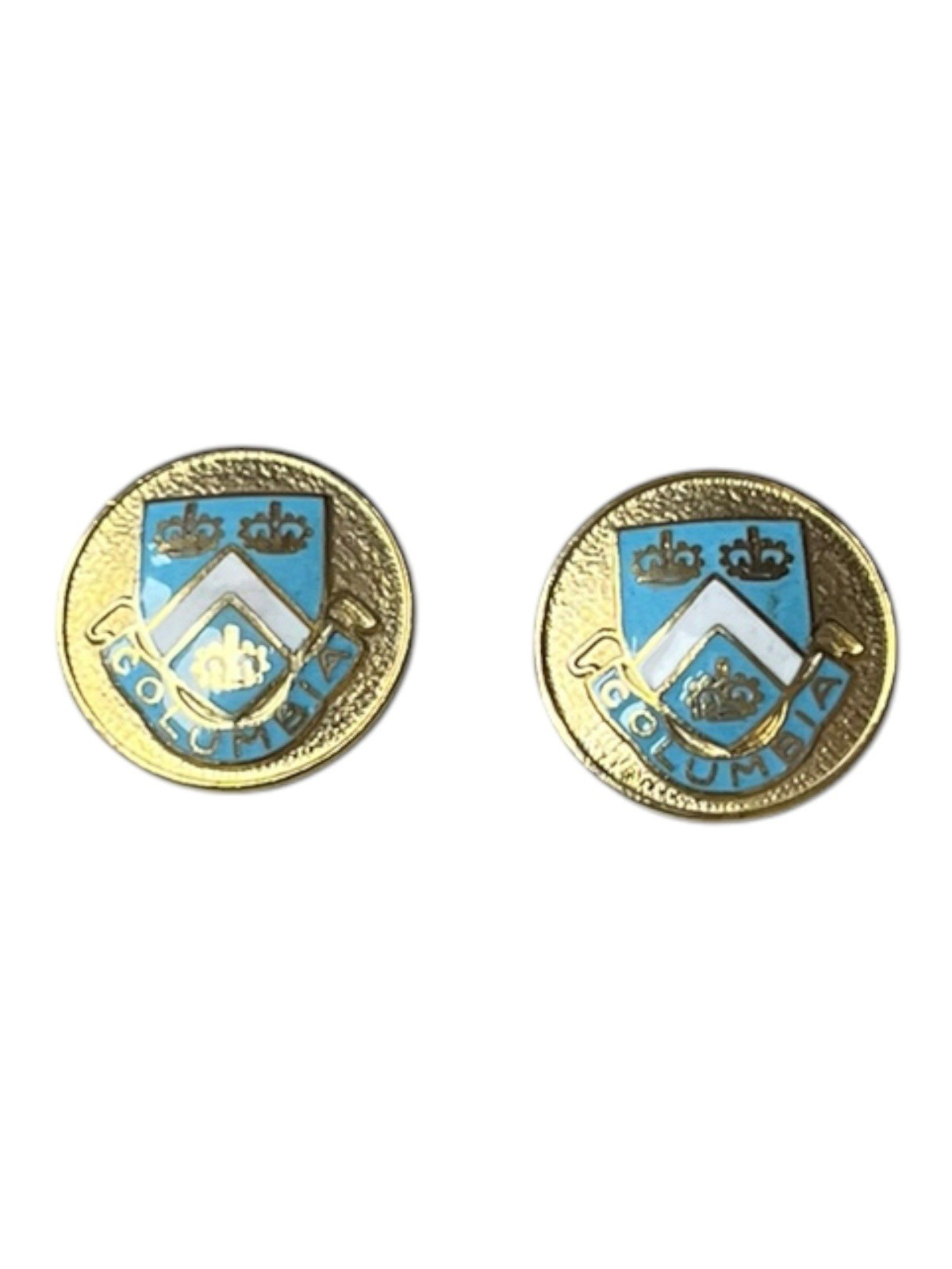 Pair of  Vintage Columbia University School Crest Metal Clothing Buttons Ivy Lg