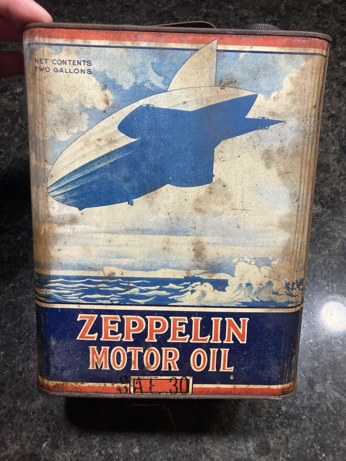 Vintage 1930s Zeppelin Motor Oil Two Gallon Can Fleet Wing Corp CRAZY RARE 🛢️
