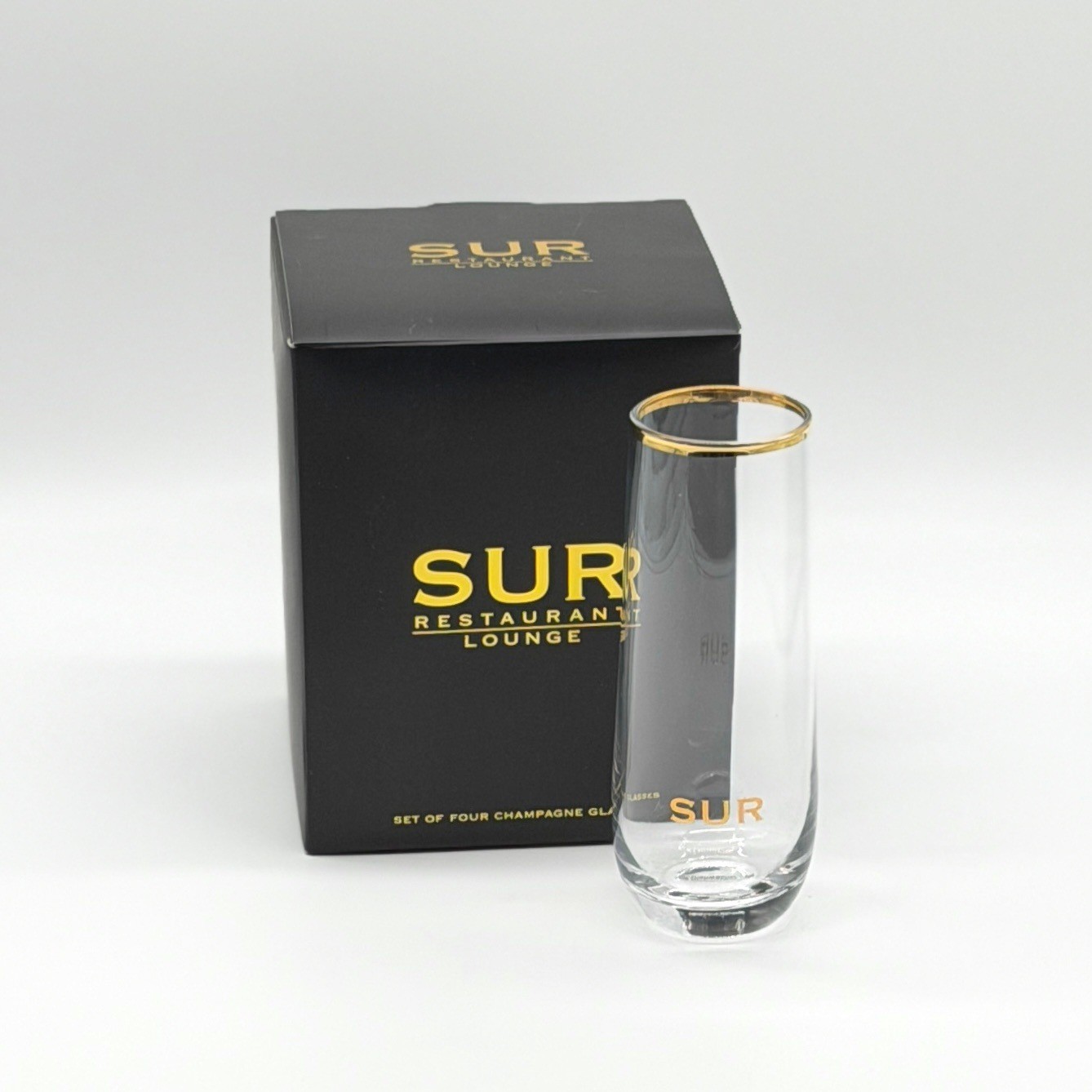 SUR Restaurant Lounge Champagne Glasses Vanderpump Rules 4pc Set Real Housewives