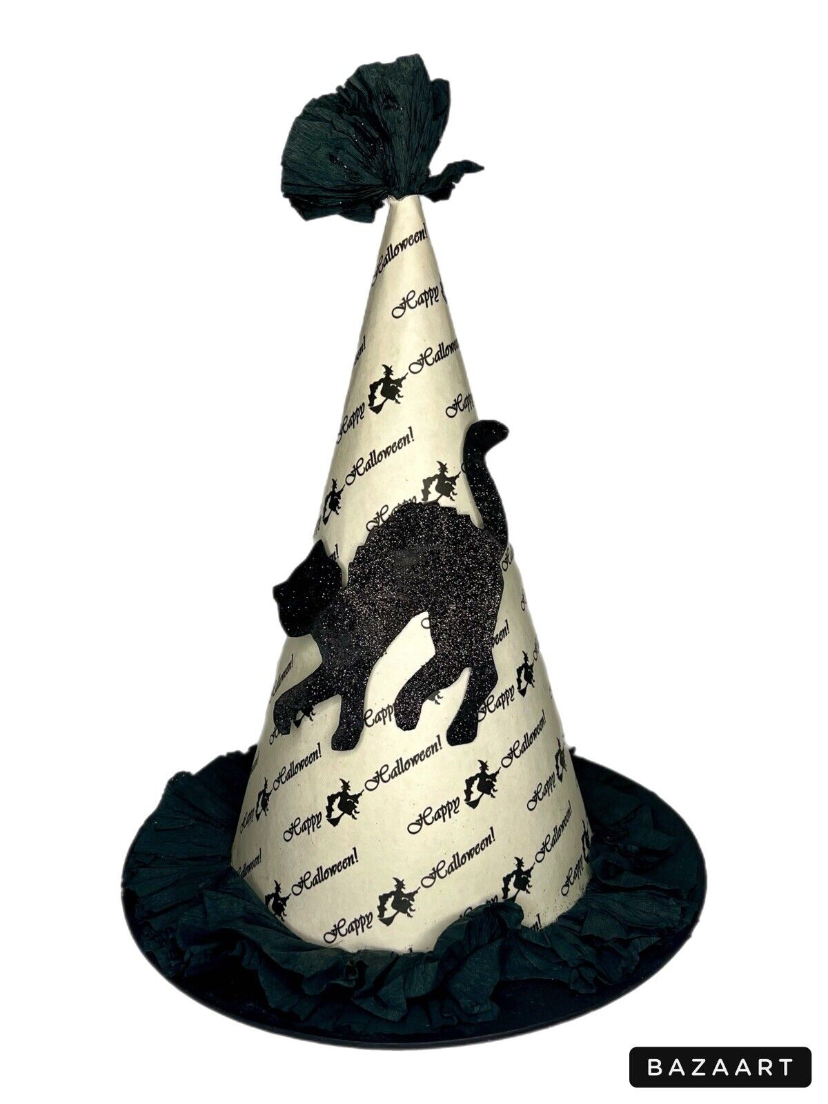 HTF Bethany Lowe Vintage Halloween Witch Party Hat Black Cat Retired Large 11”