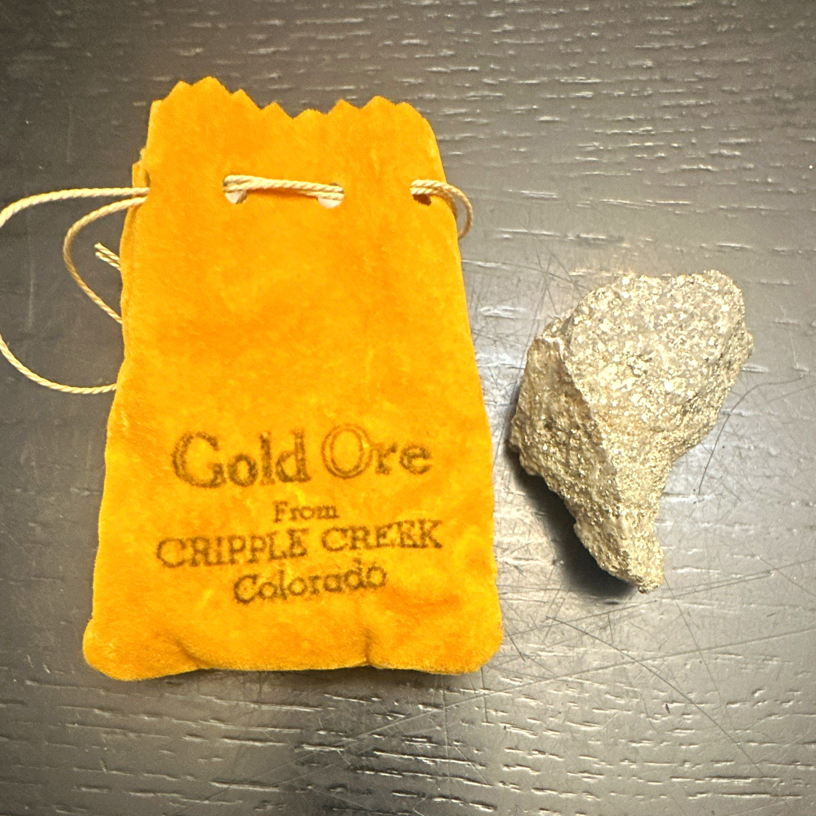 Gold Ore Souvenir Pouch from Cripple Creek, Colorado with Ore Rock Specimen